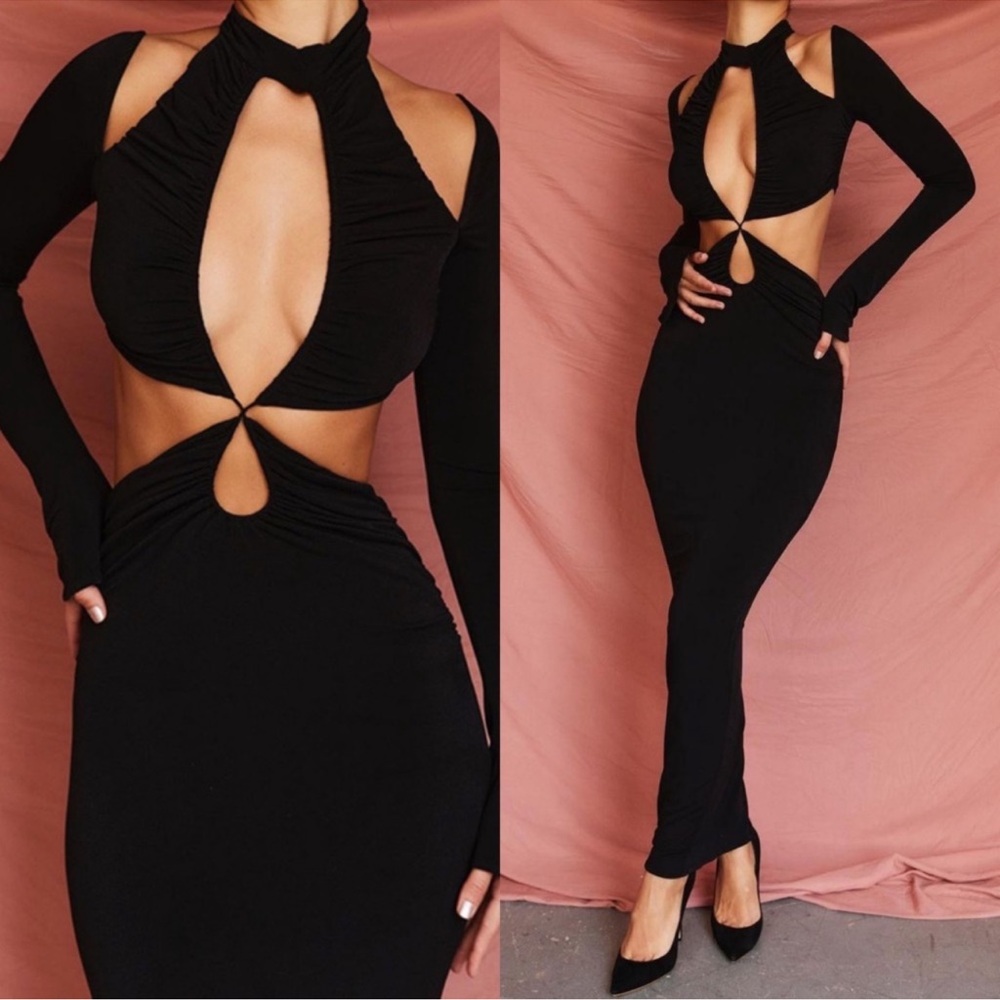 House of CB Serafina Black Jersey Cutout Maxi Dress